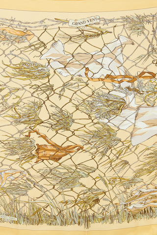 Hermès Yellow, Green & Beige Silk Grand Vent Scarf