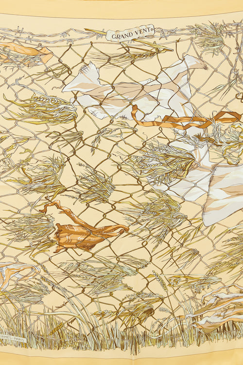 Hermès Yellow, Green & Beige Silk Grand Vent Scarf