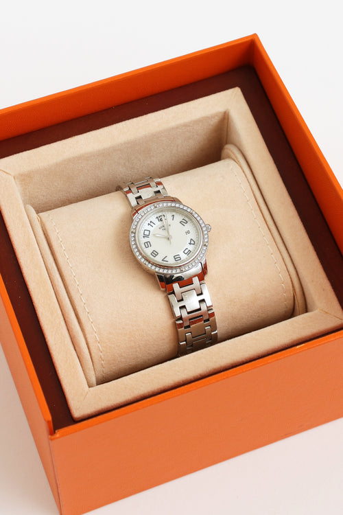 Hermès Clipper Nacre Bezel Diamond Watch