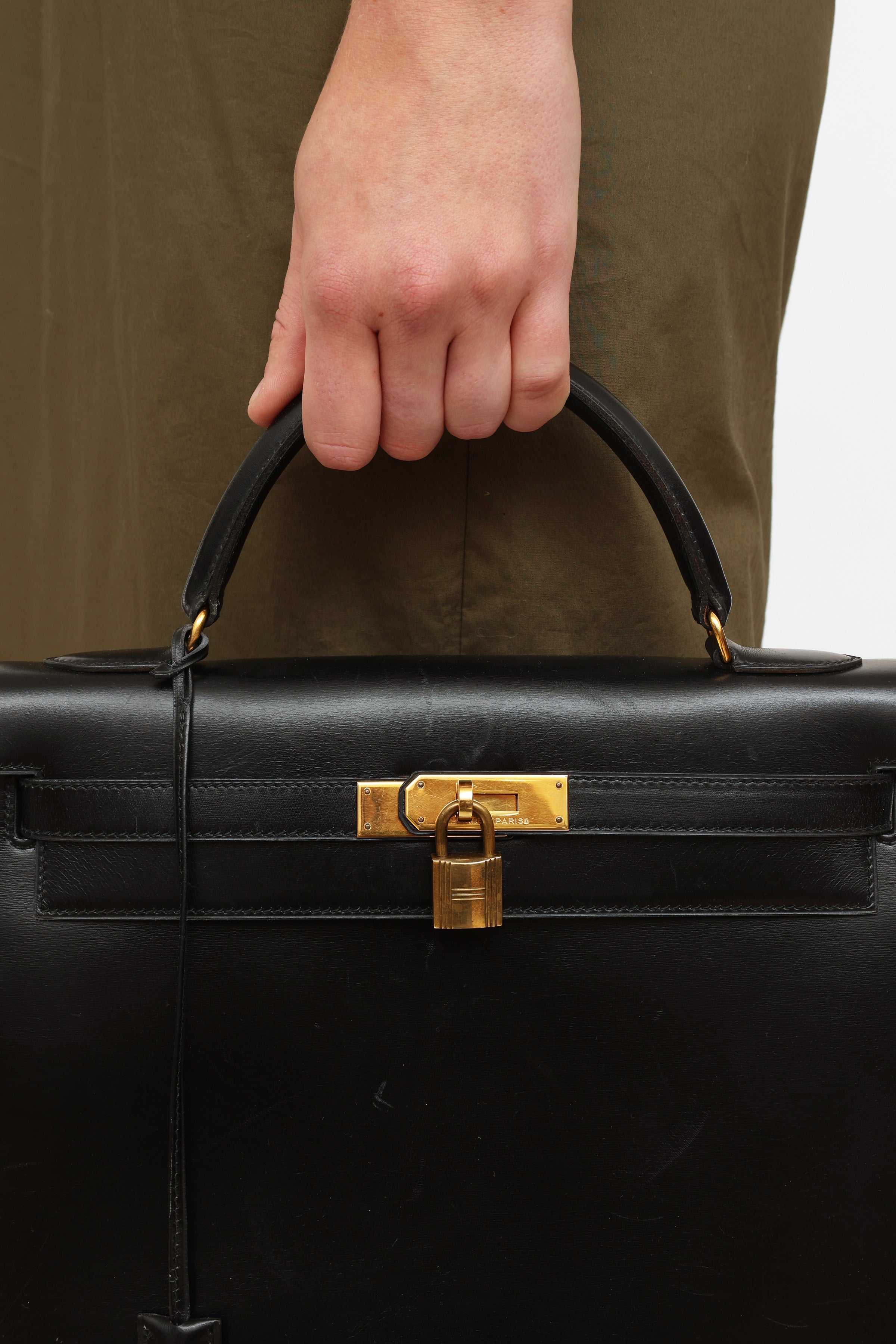 Vintage Hermes Kelly 32 From 1988 in Black Box Leather