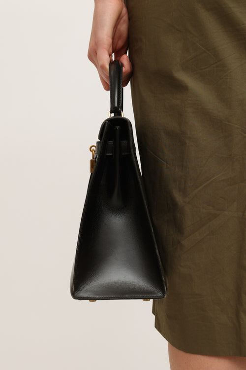 Hermès Vintage 1988 Noir Box Calf Leather Kelly Sellier 32 Bag