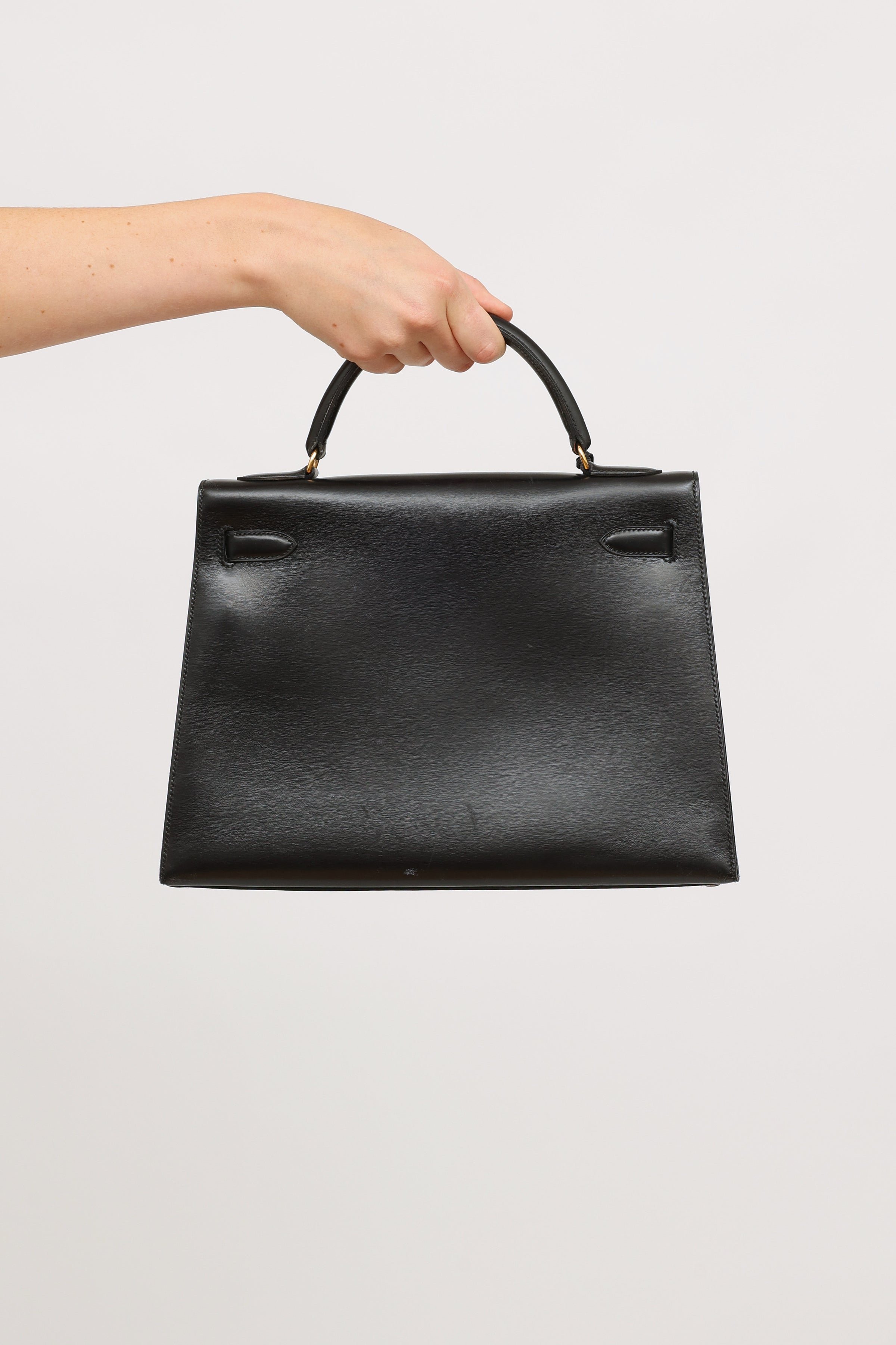Vintage Hermes Kelly 32 From 1988 in Black Box Leather