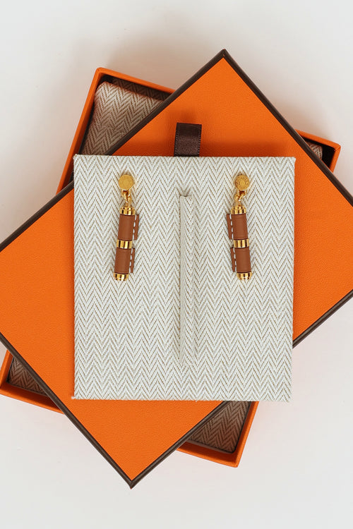 Hermès Gold and Brown Charniere Swift Small Earring