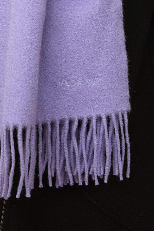 Hermès Purple Cashmere Fringe Scarf