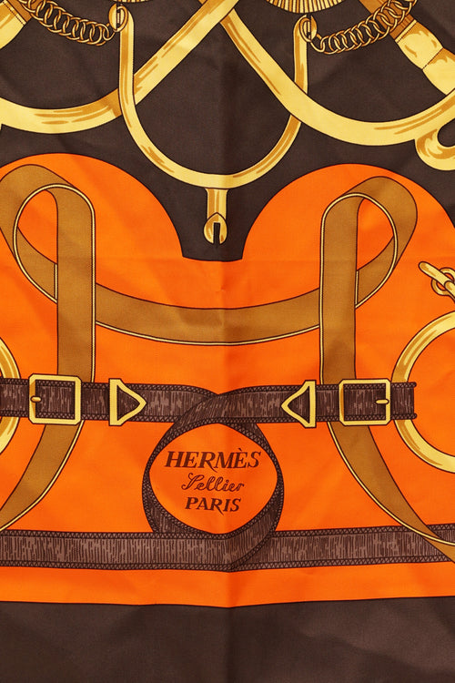 Hermes Orange Eperon d'Or Silk Twill Scarf