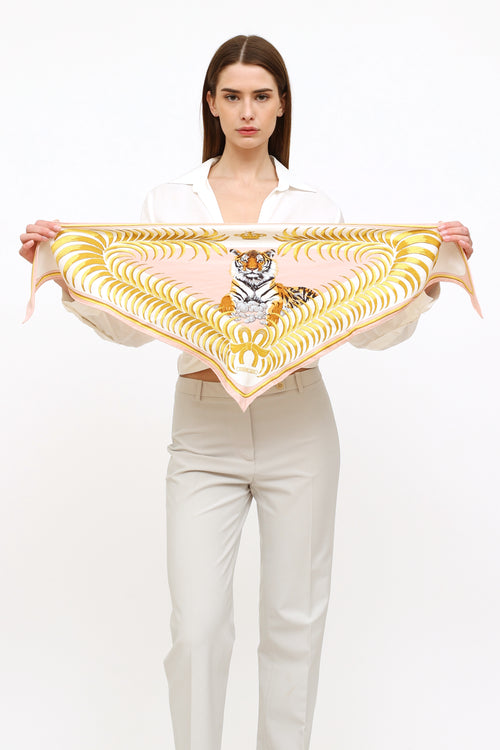 Hermes Pink Royal Silk Triangle Scarf