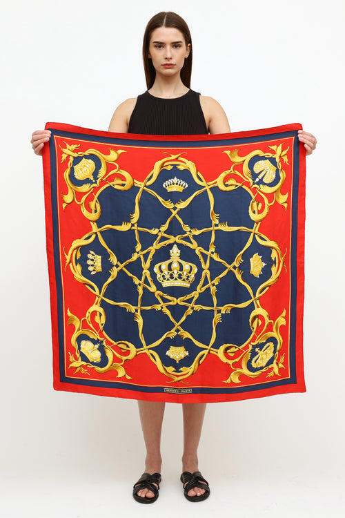 Hermes Red Couronnes Silk Twill Scarf