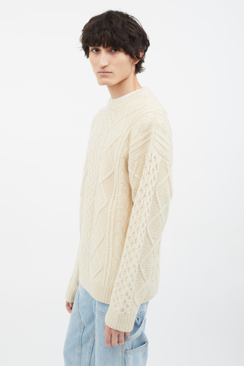 Holt Renfrew Cream Cashmere Cable Knit Sweater