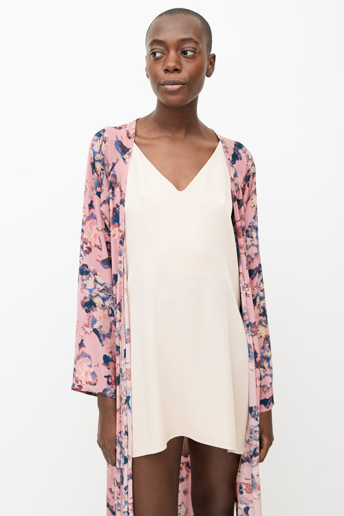 Iro Pink, Blue & Cream Floral Printed Duster