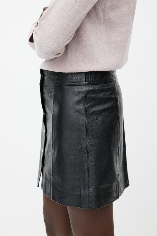Isabel Marant Étoile Black Leather & Silver-Tone Button Mini Skirt