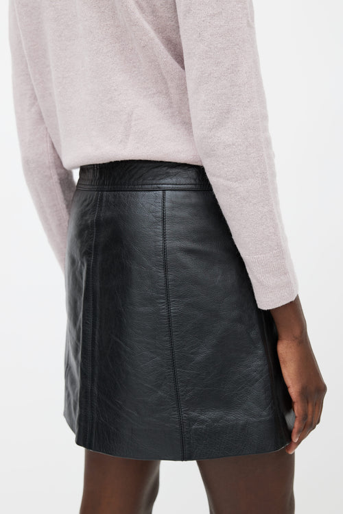 Isabel Marant Étoile Black Leather & Silver-Tone Button Mini Skirt