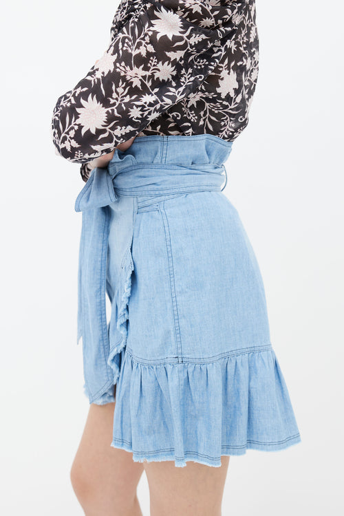 Isabel Marant Étoile Blue Wrap Asymmetric Ruffle Mini Skirt