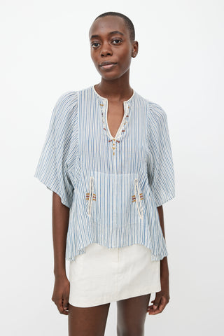 Isabel Marant Étoile White & Blue Striped Embroidered Blouse