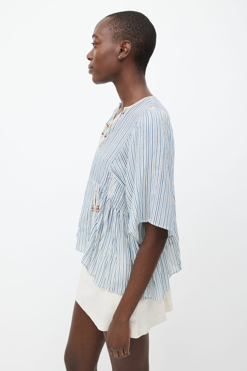 Isabel Marant Étoile White & Blue Striped Embroidered Blouse