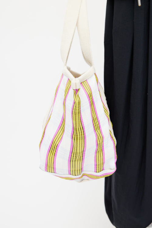White & Multicolour Plaid Tote Bag