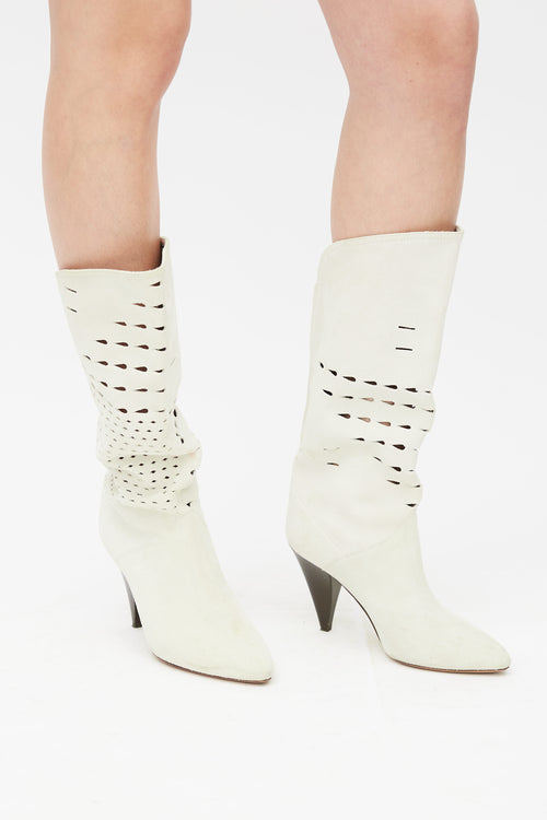 Isabel Marant Cream Suede Cowboy Cut-Out Boots