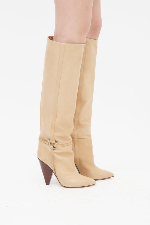 Isabel Marant FW 2020 Brown Leather Lazu Knee High Boot