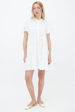 Isabel Marant Étoile White Cotton Short Ruffle Sleeve Mini Dress