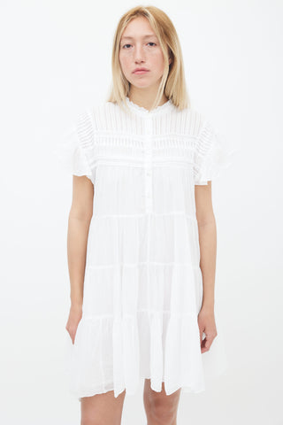 Isabel Marant Étoile White Cotton Short Ruffle Sleeve Mini Dress