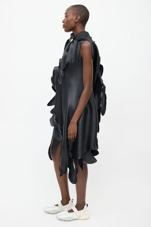 Issey Miyake Black Sculptural Plisse Dress