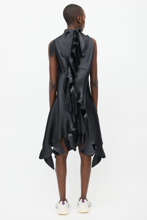 Issey Miyake Black Sculptural Plisse Dress
