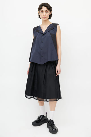 Issey Miyake Navy & Black Pleated Geometric Top