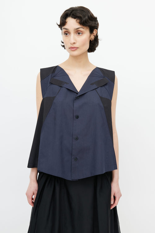 Issey Miyake Navy & Black Pleated Geometric Top
