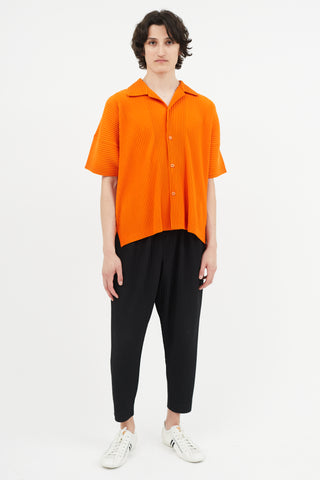 Issey Miyake Orange Pleated Short Sleeve Shirt