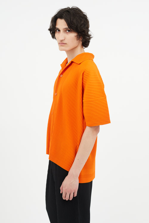 Issey Miyake Orange Pleated Short Sleeve Shirt