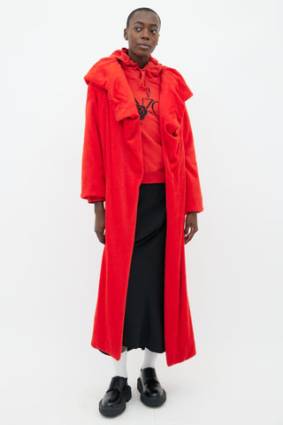Issey Miyake Red High Shawl Collar Long Coat