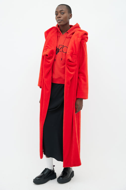 Issey Miyake Red High Shawl Collar Long Coat