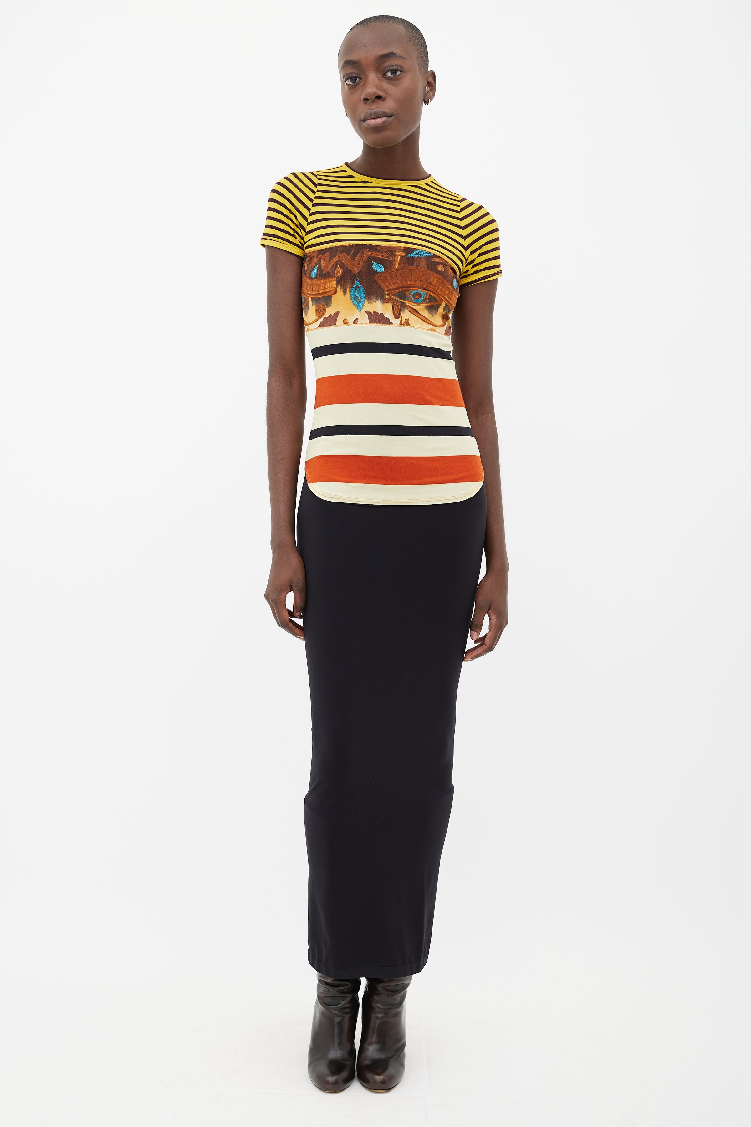 Jean Paul Gaultier // s Multi Stripe & Print Short Sleeve T