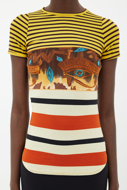 Jean Paul Gaultier 1990s Multi Stripe & Print Short Sleeve T-Shirt
