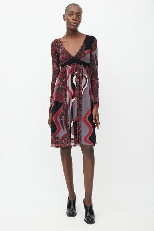 Jean Paul Gaultier 2000s Black & Red Print Mesh Dress