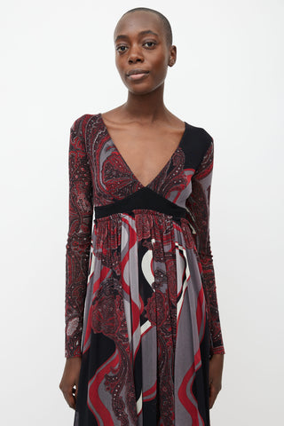 Jean Paul Gaultier 2000s Black & Red Print Mesh Dress
