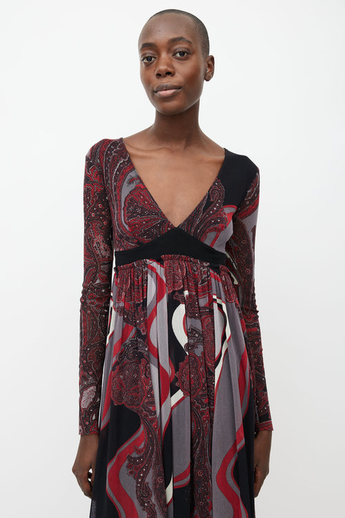 Jean Paul Gaultier 2000s Black & Red Print Mesh Dress