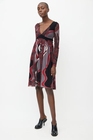 Jean Paul Gaultier 2000s Black & Red Print Mesh Dress