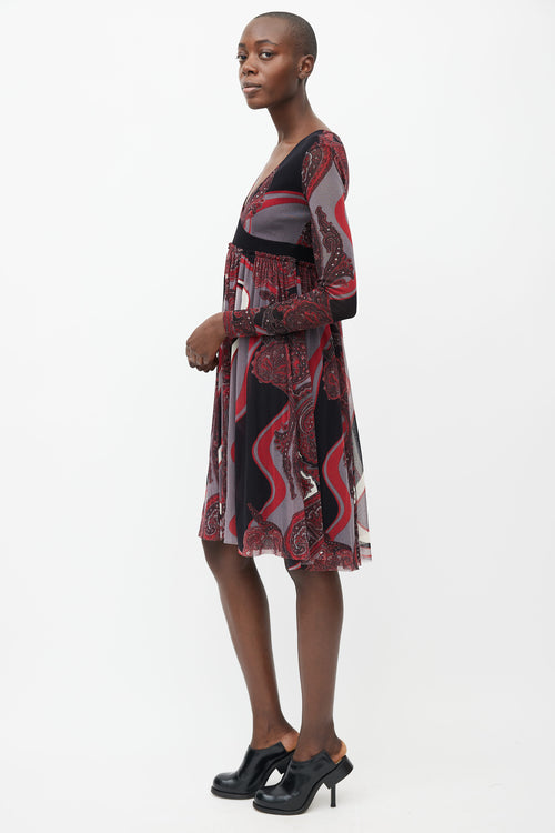 Jean Paul Gaultier 2000s Black & Red Print Mesh Dress