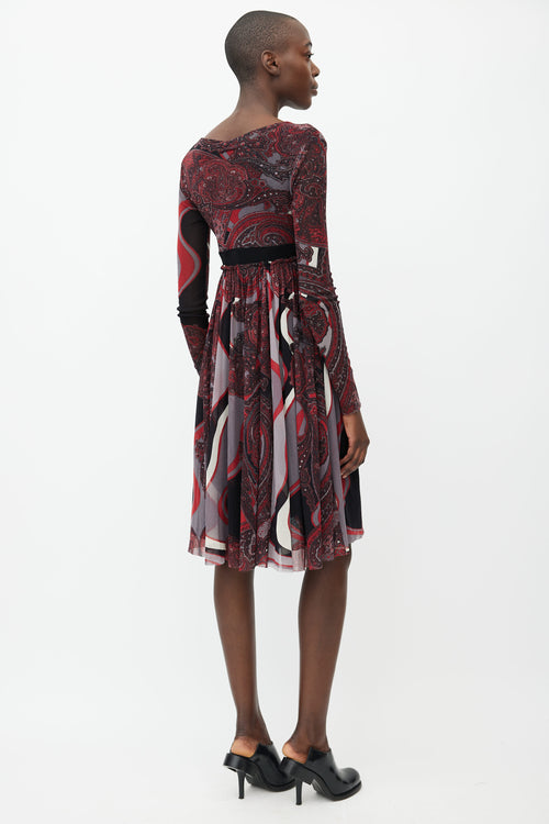 Jean Paul Gaultier 2000s Black & Red Print Mesh Dress