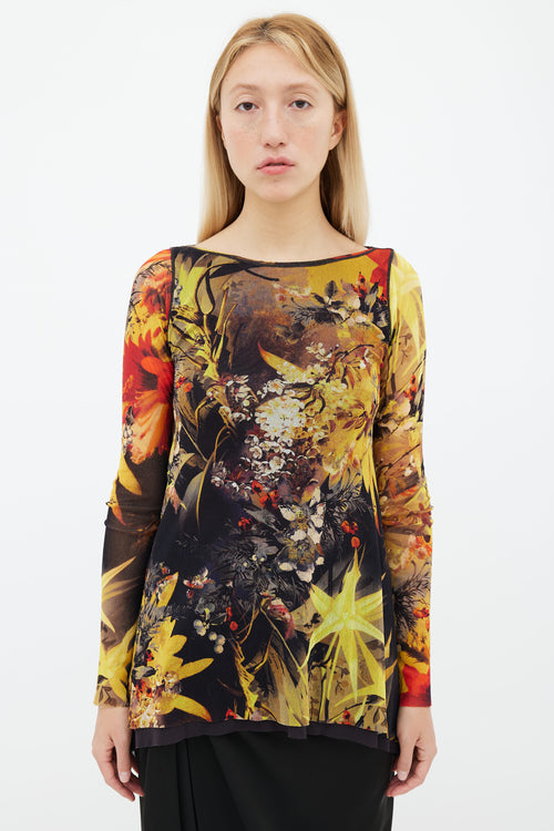 Jean Paul Gaultier Multicolor Floral Print Mesh Top