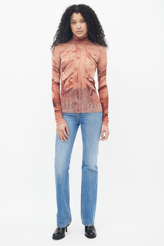 Jean Paul Gaultier Brown Sweater Trompe L'oeil Print Mesh Top