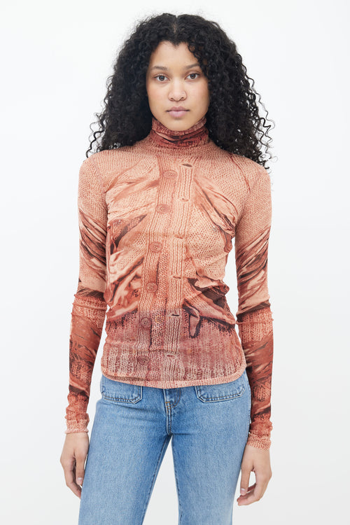 Jean Paul Gaultier Brown Sweater Trompe L'oeil Print Mesh Top