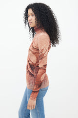 Jean Paul Gaultier Brown Sweater Trompe L'oeil Print Mesh Top