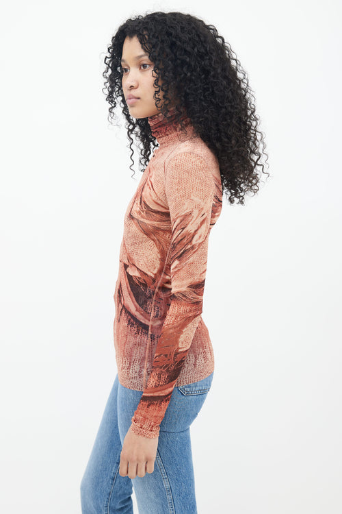 Jean Paul Gaultier Brown Sweater Trompe L'oeil Print Mesh Top