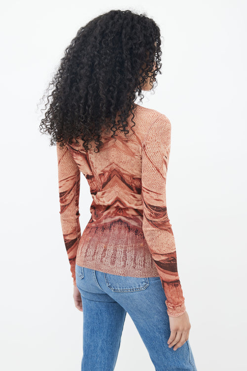 Jean Paul Gaultier Brown Sweater Trompe L'oeil Print Mesh Top