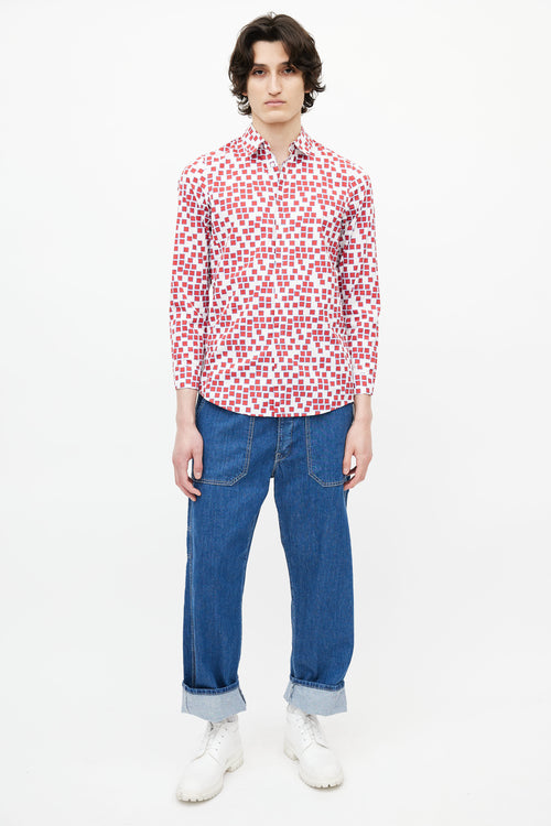 Jil Sander Red & White Geometric Print Shirt