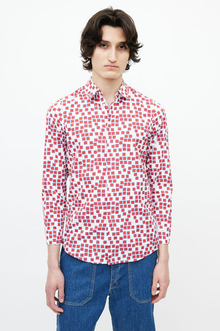 Jil Sander Red & White Geometric Print Shirt