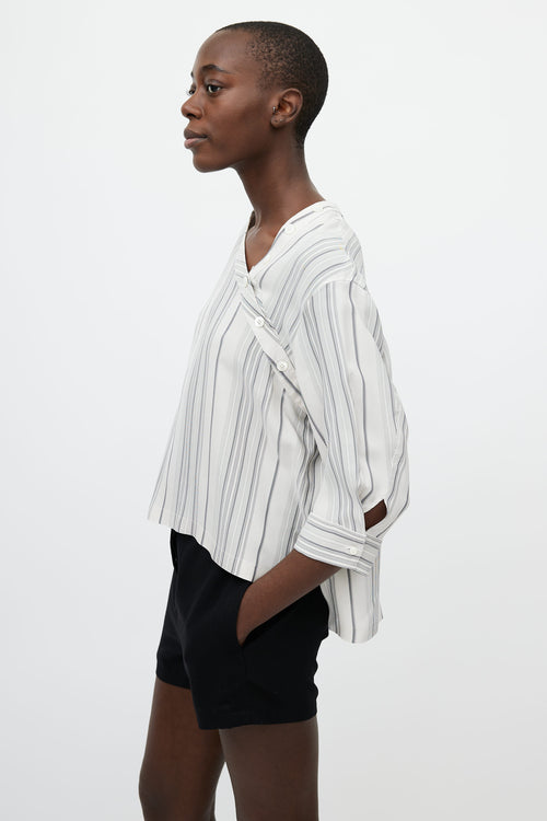 Jil Sander White & Black Asymmetrical Striped Shirt
