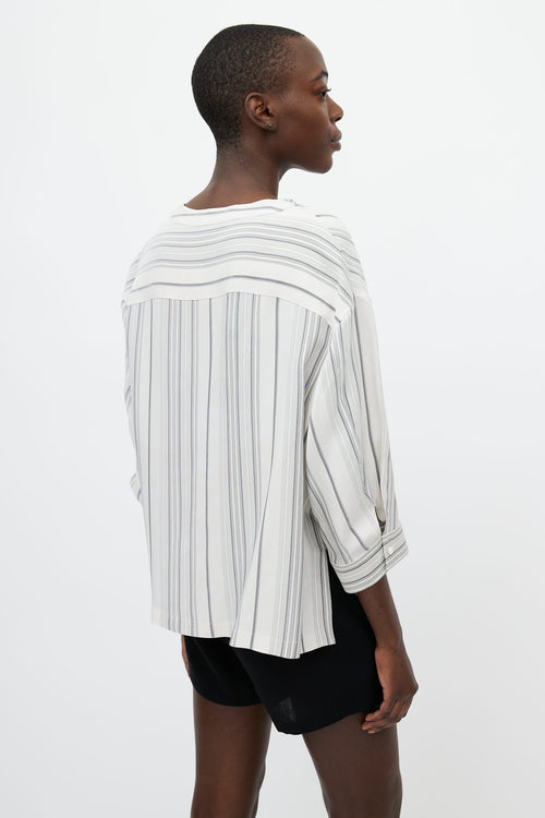 Jil Sander White & Black Asymmetrical Striped Shirt