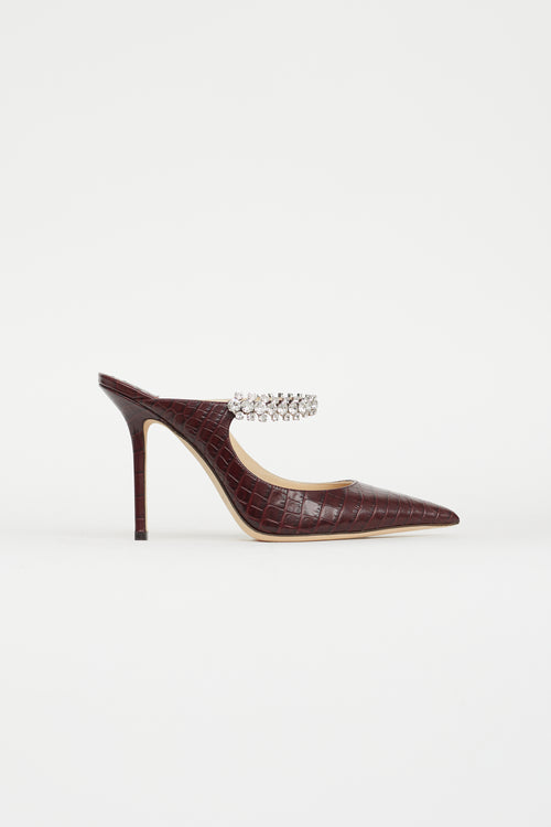 Jimmy Choo Burgundy Embossed Leather Bing 100 Pump